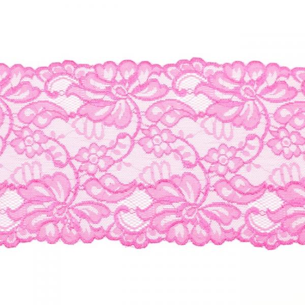 Spitze elastisch Blumen pink 15cm