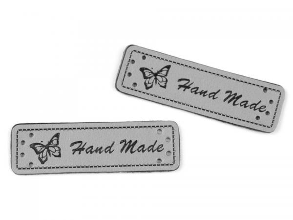 Handmade Label grau Schmetterling